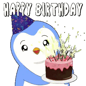 Penguin Blowing Out Birthday Candles Sticker