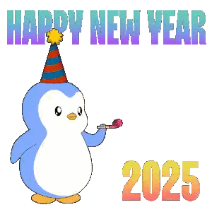 Penguin Blowing Party Horn Happy New Year 2025 Sticker