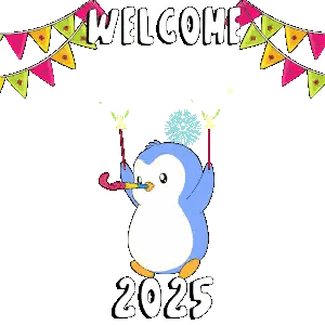 Penguin Blowing Party Horn Welcome 2025 Sticker