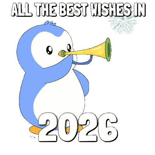 Penguin Blowing Trumpet All The Best Wishes 2026 Sticker