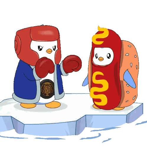 Penguin Boxing Gloves Next To Hot Dog M Sticker