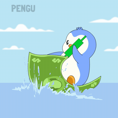 Penguin Carrying Dollar Bill With Word Pengu GIF