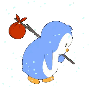 Penguin Carrying Red Bag And Stick Sticker