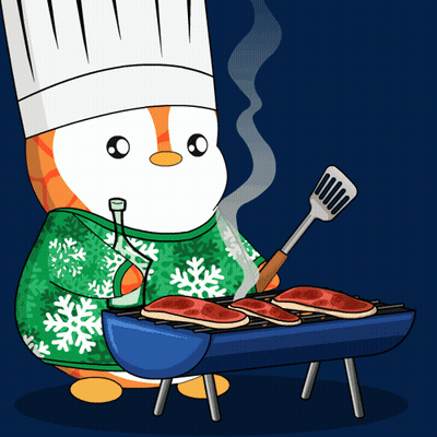 Penguin Chef Grilling Steaks GIF