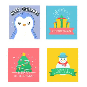 Penguin, Christmas Tree, Snowman, Gifts Cards Sticker