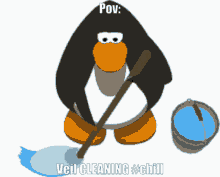 Penguin Cleaning & Chill GIF