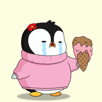 Penguin Crying With Strawberry Ice Cream GIF