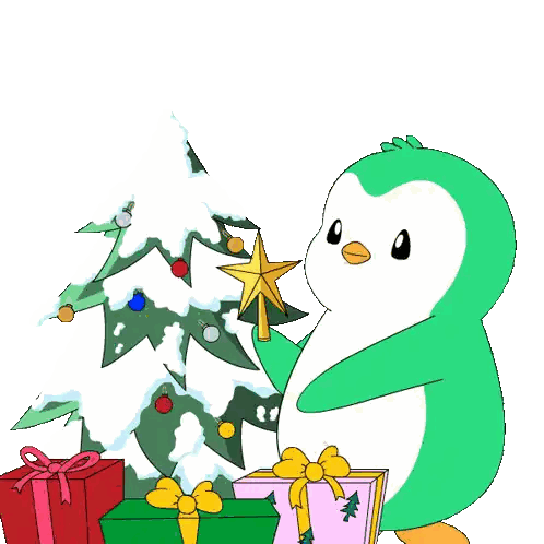 Penguin Decorating Christmas Tree Sticker