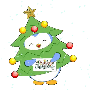 Penguin Dressed As Christmas Tree Holding Merry Christmas Sign Sticker