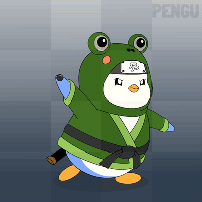 Penguin Dressed As Frog With Letter P GIF