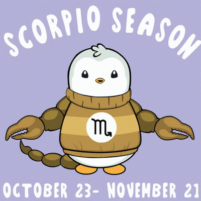 Penguin Dressed As Scorpio In Sweater With Letter M GIF