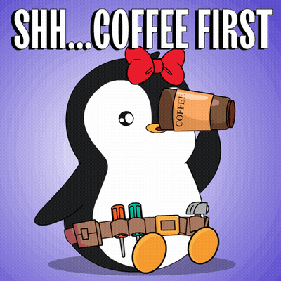 Penguin Drinking Coffee Saying Shh Coffee First GIF