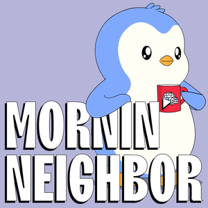 Penguin Drinking From Red Mug Mornin Neighbor