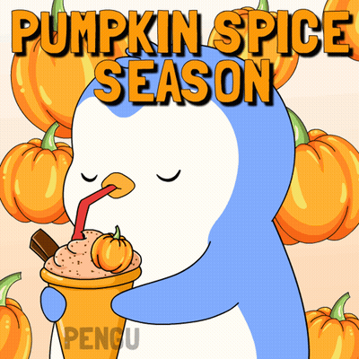 Penguin Drinking Milkshake With Pumpkins GIF