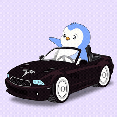 Penguin Driving Black Car With Letter T GIF