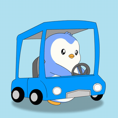 Penguin Driving Blue Car GIF
