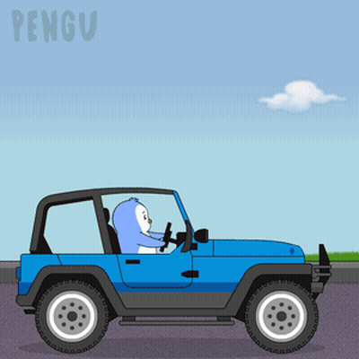 Penguin Driving Blue Jeep Saying Pengu GIF