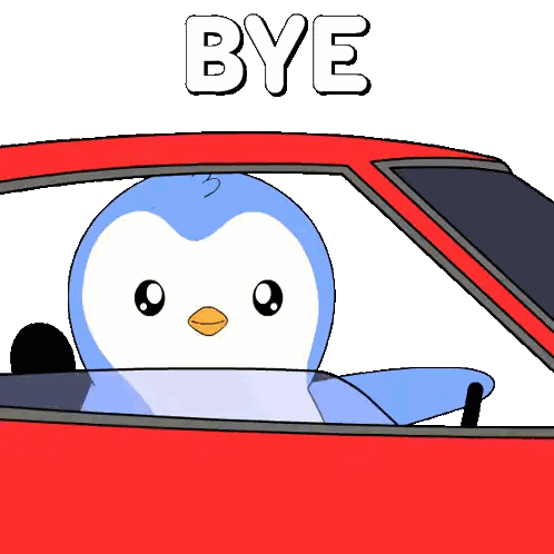 Penguin Driving Car Says Bye Sticker