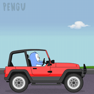 Penguin Driving Red Jeep Saying Pengu GIF