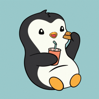 Penguin Eating Hamburger And Drinking Soda Through Straw GIF