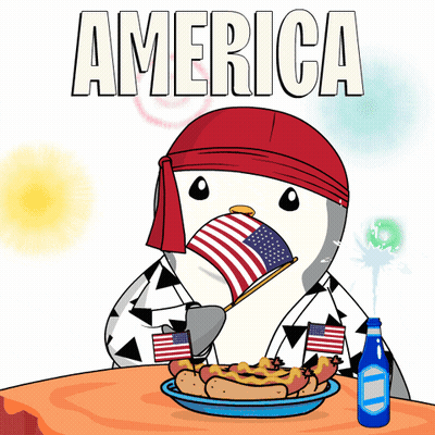 Penguin Eating Hot Dog And Drinking Beer GIF
