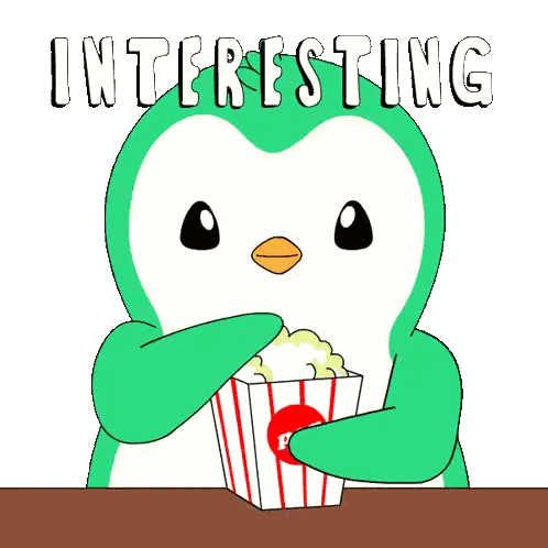 Penguin Eating Popcorn With Interesting Above Sticker