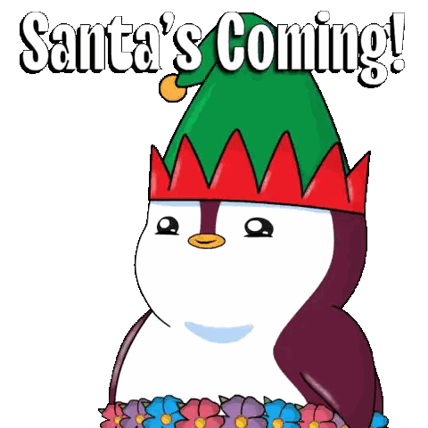 Penguin Elf Hat Santa's Coming Sticker