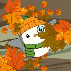 Penguin Face Looking Upward Fall Leaf GIF