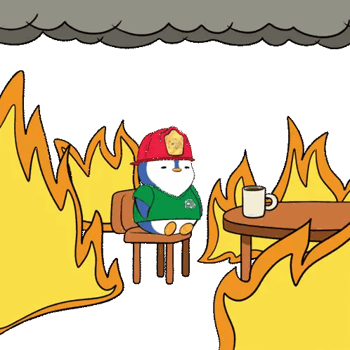 Penguin Firefighter Hat Sitting With Coffee Sticker