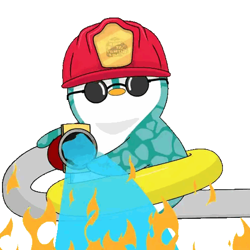 Penguin Firefighter Spraying Water Sticker