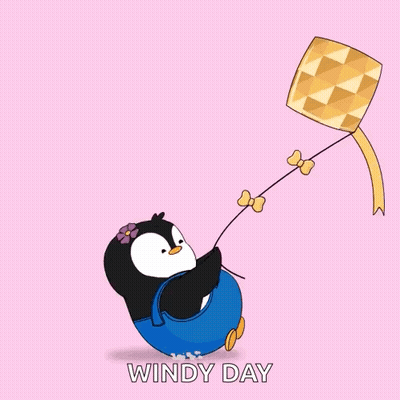 Penguin Flying Kite Windy Day GIF