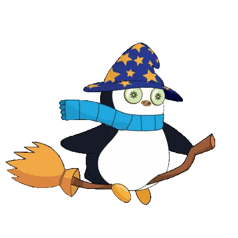 Penguin Flying On Broom In Witch Hat And Scarf Sticker