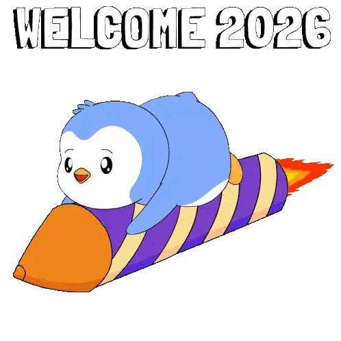 Penguin Flying Rocket Welcome 2026 Sticker