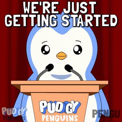 Penguin Giving Speech Saying We're Just Getting Started GIF