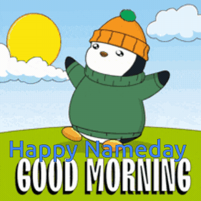 Penguin Green Sweater Orange Hat Happy Nameday Good Mor GIF