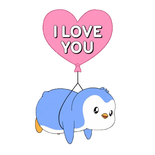 Penguin Hanging From Balloon Saying I Love You Sticker