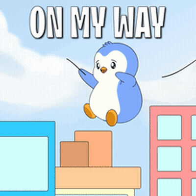 Penguin Hanging From Rope On My Way GIF