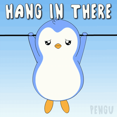 Penguin Hanging From Wire Saying Hang In There GIF