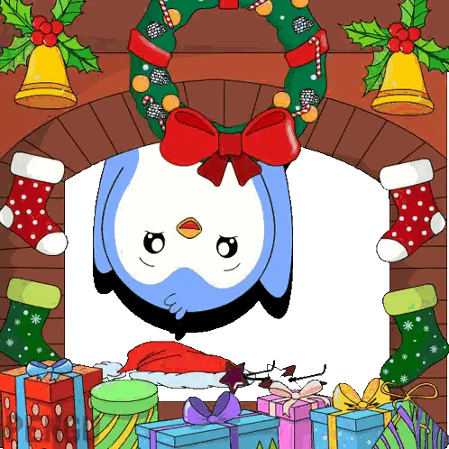 Penguin Hanging Upside Down Near Fireplace Sticker