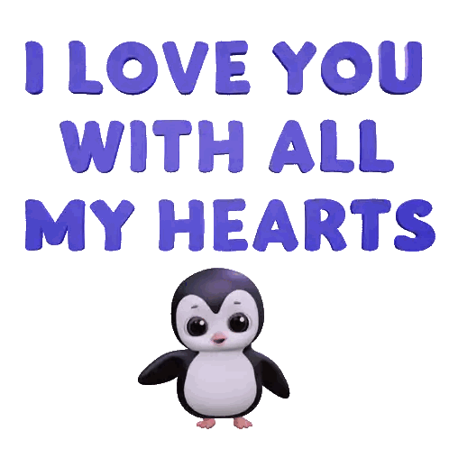 Penguin Hearts I Love You With All My Hearts Sticker