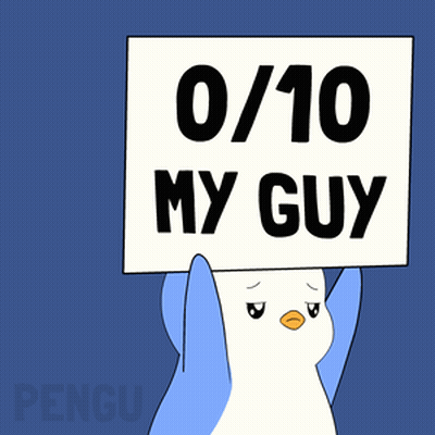 Penguin Holding 0/10 Sign GIF
