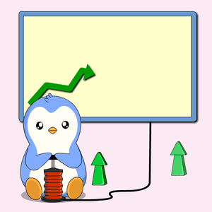 Penguin Holding Air Pump In Front Of Chart Arrow Up GIF