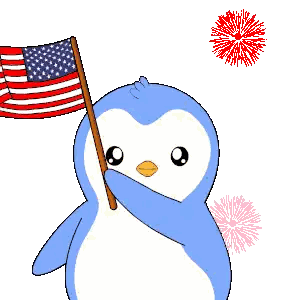 Penguin Holding American Flag Sticker