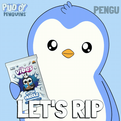 Penguin Holding Bag Of Vibes Candy GIF
