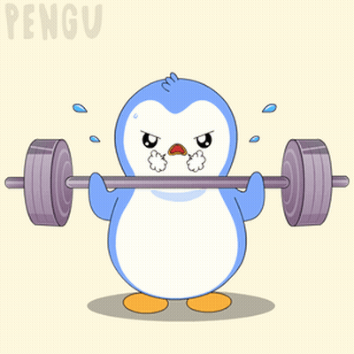 Penguin Holding Barbell With Pengu Text GIF