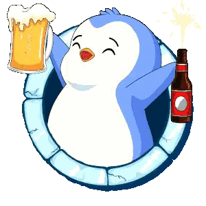 Penguin Holding Beer Mug And Soda Bottle Sticker