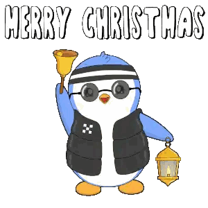 Penguin Holding Bell And Lantern Merry Christmas Sticker