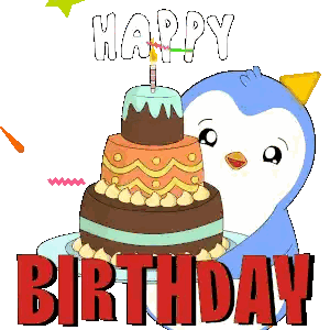 Penguin Holding Birthday Cake Sticker