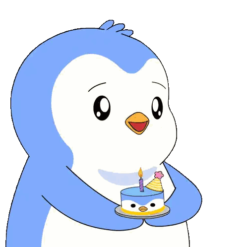 Penguin Holding Birthday Cake With Candle Sticker
