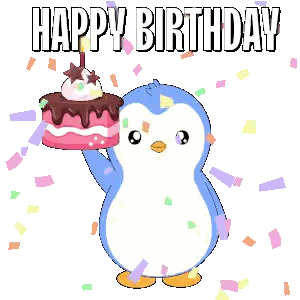 Penguin Holding Birthday Cake Sticker